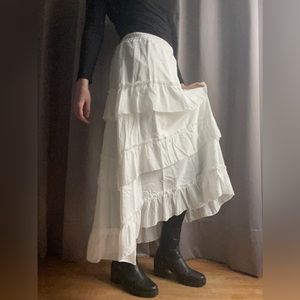White Asymmetrical ruffle maxi retro skirt